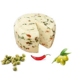 Formaggio-Pecorino-Primo-Sale-con-Rucola-Olive-e-Peperoncino